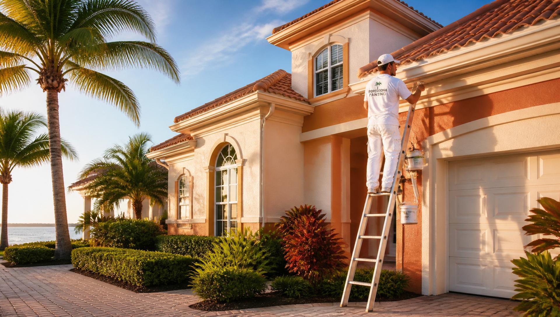 Professional painter applying fresh exterior paint to a Southwest Florida home